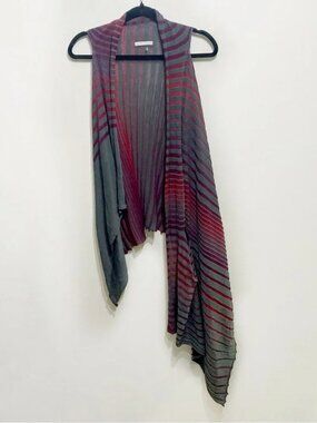Sarah Pacini Striped Knit Long Wrap Vest Size Small-Medium Burgundy Grey
